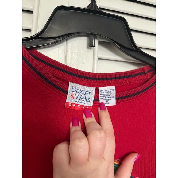 Baxter and Wells Red Christmas Sweater w/ Teddy Bear and Ornaments Sz: 1X - Picture 3 of 4